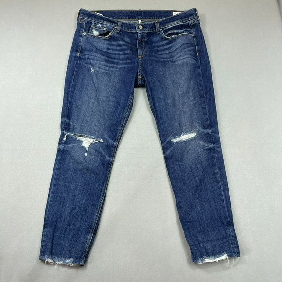 rag & bone Denim - Rag & Bone Womens Distressed Dre Capri Jeans Size 33 Blue Raw Hem Deville Wash